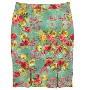 NWOT Anthropologie Yoana Baraschi Floral Brocade Skirt Aqua Pink Yellow Size 6